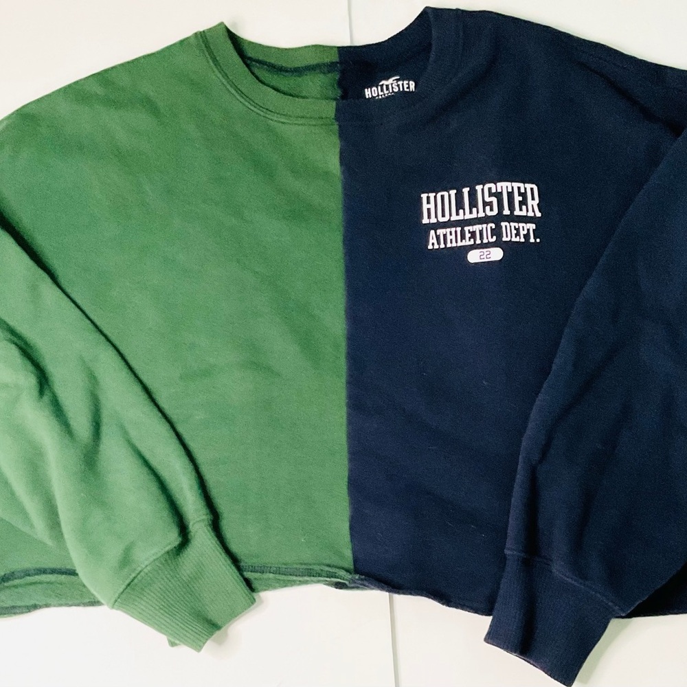 Hollister Green & Navy Colorblock Crewneck Sweatshirt Size L